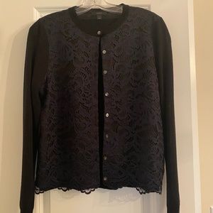 J Crew Black Cardigan with Lace
